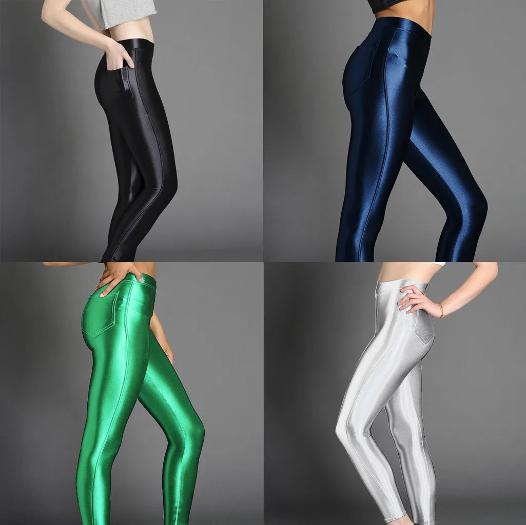 Женские блестящие осенние леггинсы для фитнеса эластичные спортивные