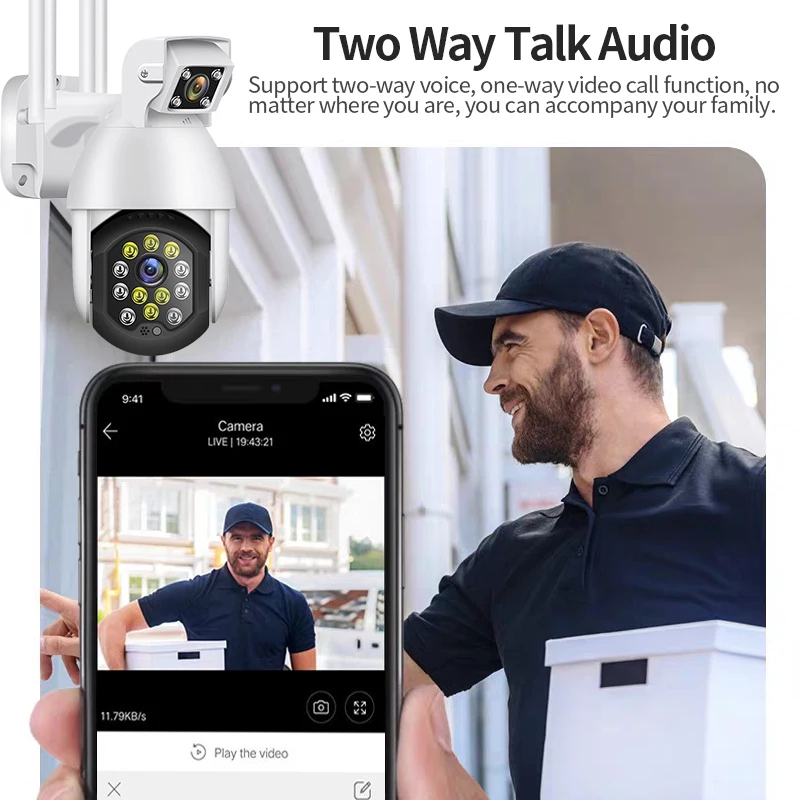 2020 PZT IP-камера с двумя объективами Wi-Fi камера наружного наблюдения