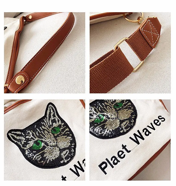 2019 Холщовая Сумка осень-зима новая &quotголова кота из мультфильма&quot одно плечо