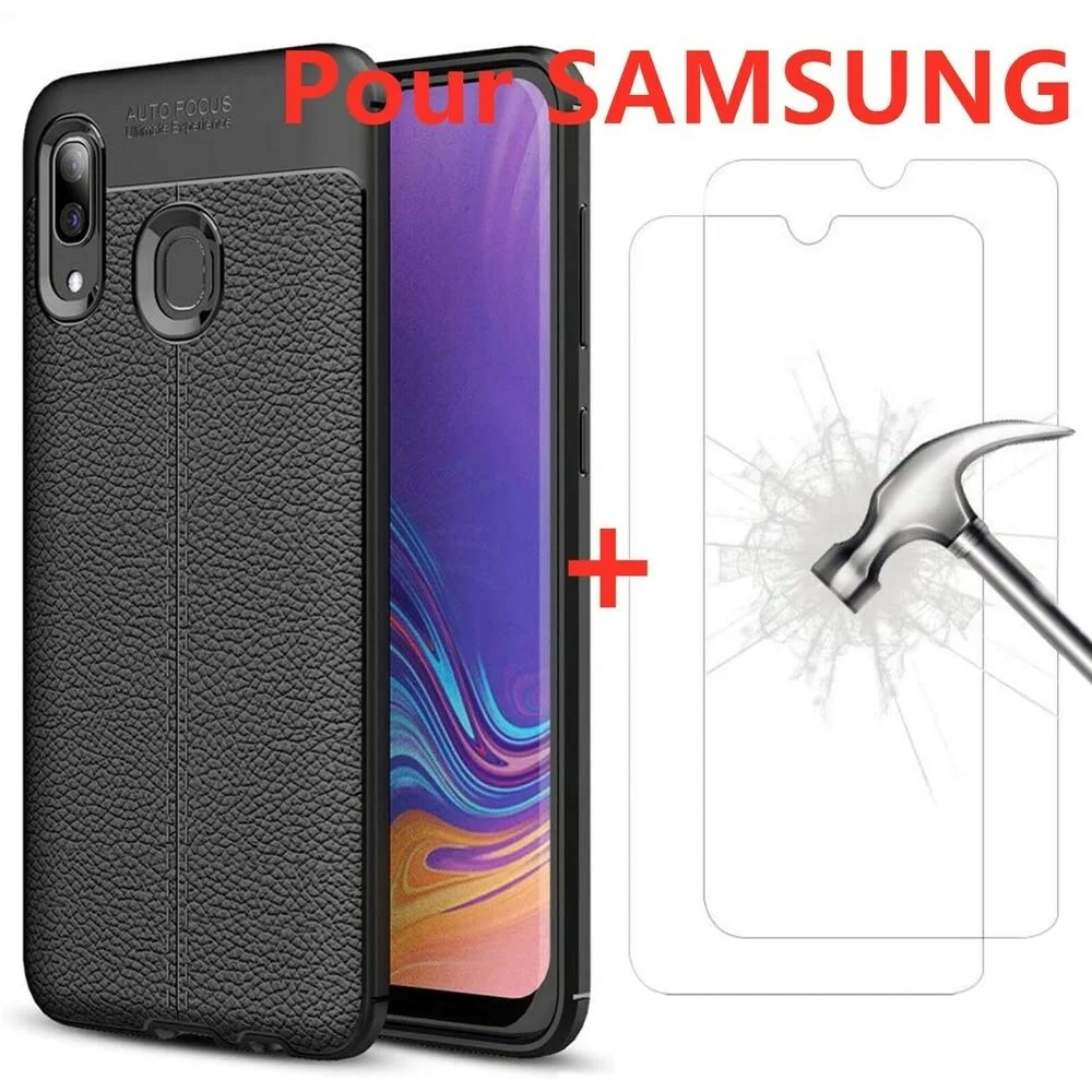 

COQUE EFFET CUIR FOR SAMSUNG A10 A20e A40 A50 A70 + VERRE TREMPE VITRE HOUSSE ETUI