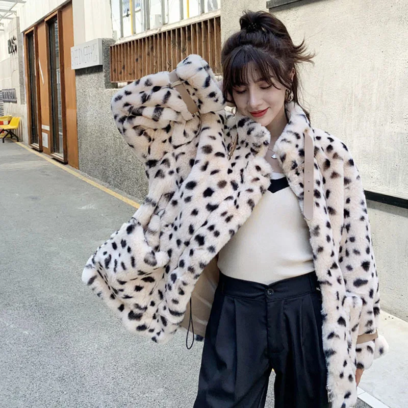Женская зимняя куртка Wenfly из искусственного меха с меховым принтом леопардовым