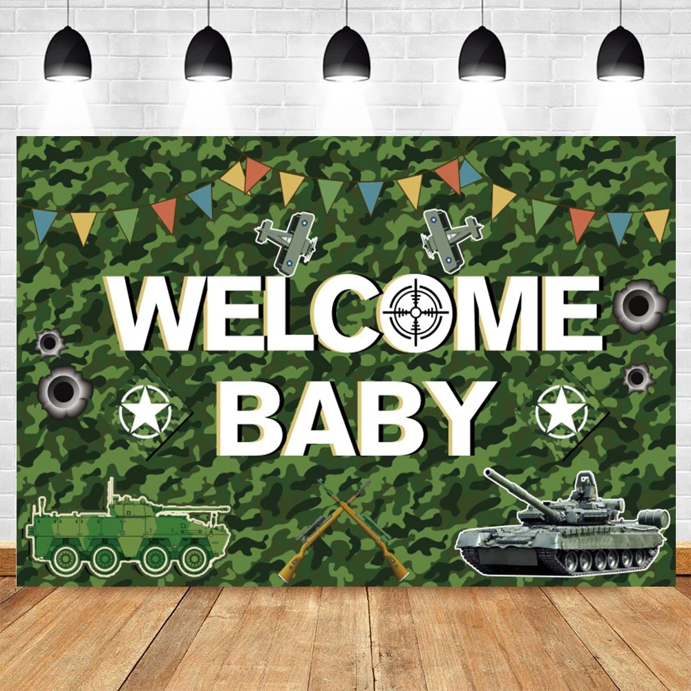 

Camouflage Soldier Arms Welcome Newborn Baby Shower Boy Birthday Backdrop Vinyl Photography Background Photocall Photophone Prop