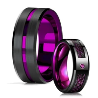 fashion men 8mm black tungsten wedding celtic dragon ring inlaid purple zircon punk men stainless steel purple carbon fibre ring