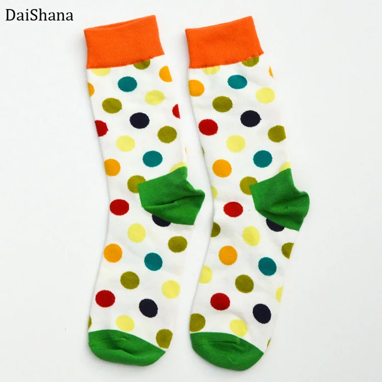 Модные цветные хлопковые мужские носки в горошек с надписью «Happy Socks», фирменные забавные носки Harajuku Caual, женская пара