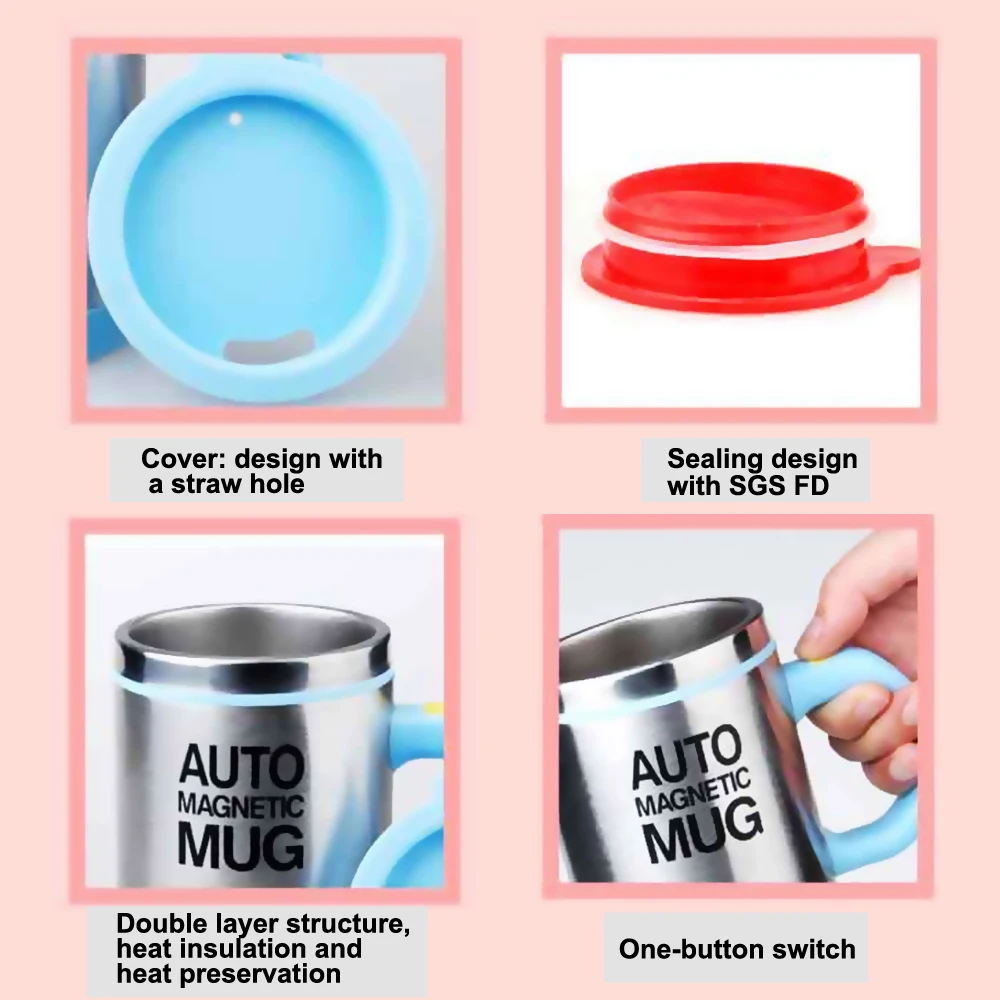Купить Автоматические электрические магнитные Чашки 400 мл, чашка с самоперемешиванием, чашка для смешивания кофе, молока, умная чашка из нержавеющ...