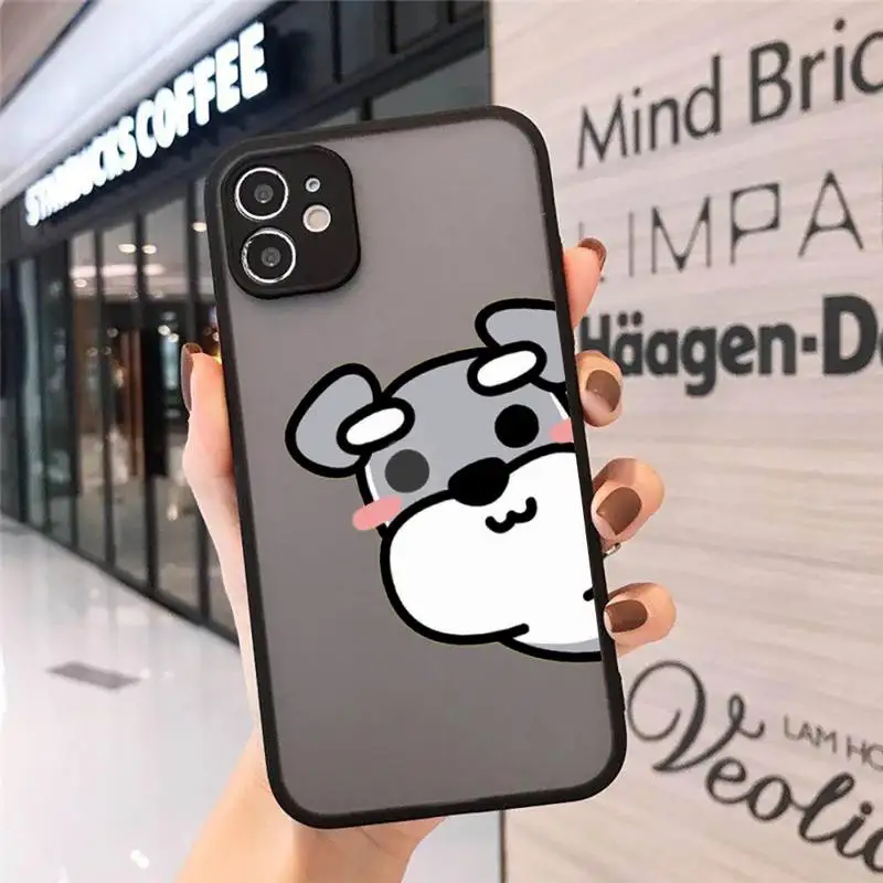 

Phone Case For iPhone 12 11 Mini Pro XR XS Max 7 8 Plus X Cartoon schnauzer dog Matte transparent cover
