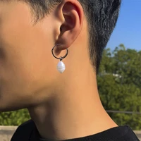 simple creative drop shaped pearl pendant earrings personality hip hop style irregular design earrings men%e2%80%99s jewelry best gift