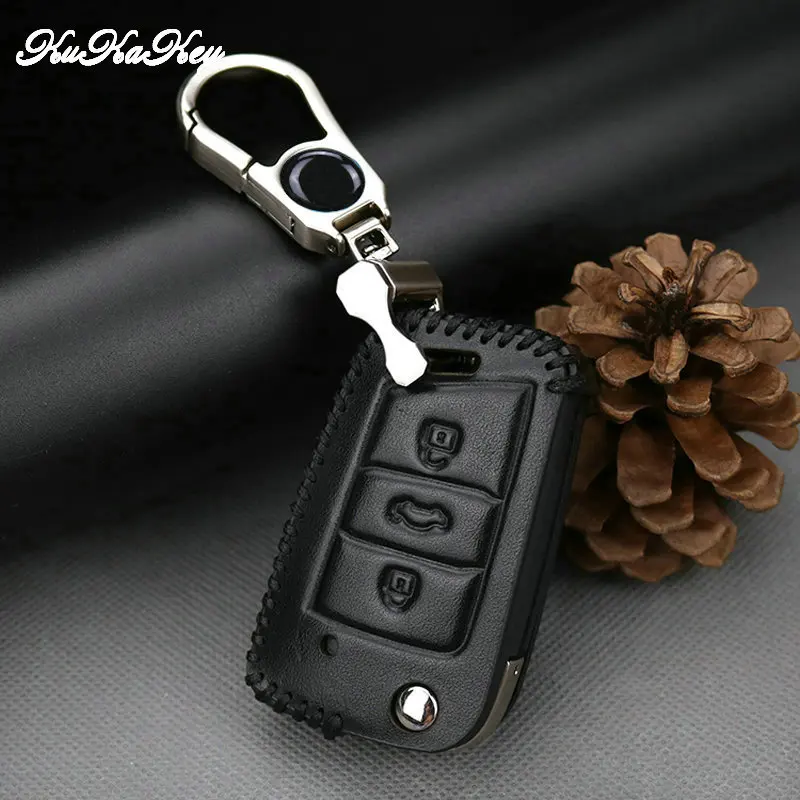 Кожаный чехол для ключей автомобиля Volkswagen VW Golf 7 GTI R MK7 Tiguan 2017 Skoda Octavia A7 Seat Leon Ibiza Key |