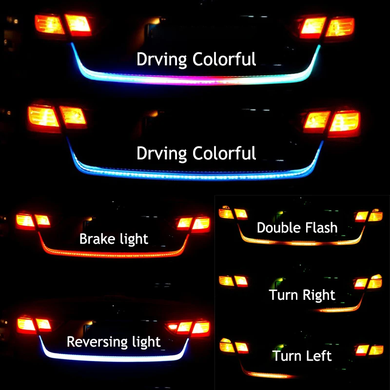 

Niscarda 12V 1.2M Car Rear Trunk Tail Light Dynamic Streamer Reverse Warning LED Strip Auto Additional Break Trun Signal Lamp