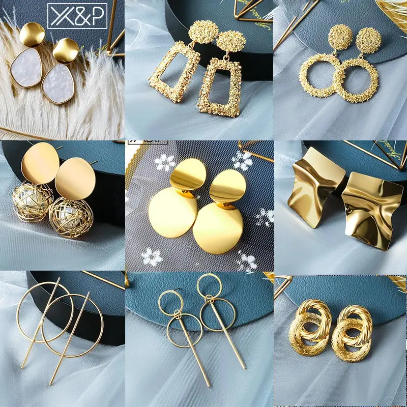 

X&P 2019 Hot Women Earrings Gold Drop Earrings For Women Statement Big Geometric Hanging Dangle Earring Brincos Vintage Jewelry