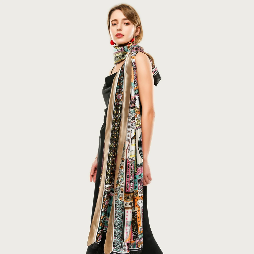 Роскошный шелковый шарф с рисунком дизайнерский винтажный яркий принтом платок