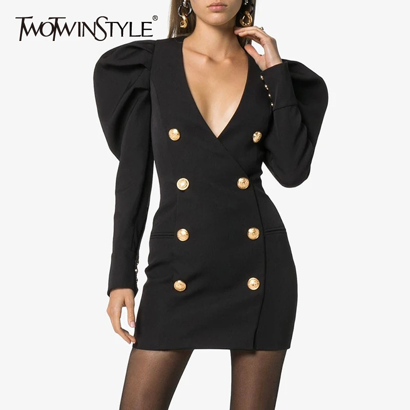 Платье Карандаш TWOTWINSTYLE осеннее платье с круглым вырезом пышными рукавами