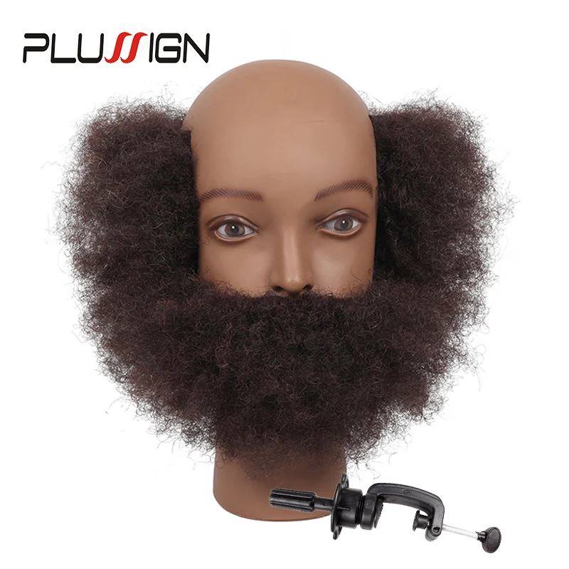 Plussign New Arrive 100% Human Hair Afro Mannequin Head For Black Men Cutting Hair Practice Traning Head With Beard 2 Style