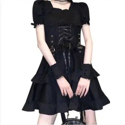

Готическое черное платье, темное летнее платье-пемк, винтажное платье на шнуровке для молодых девушек