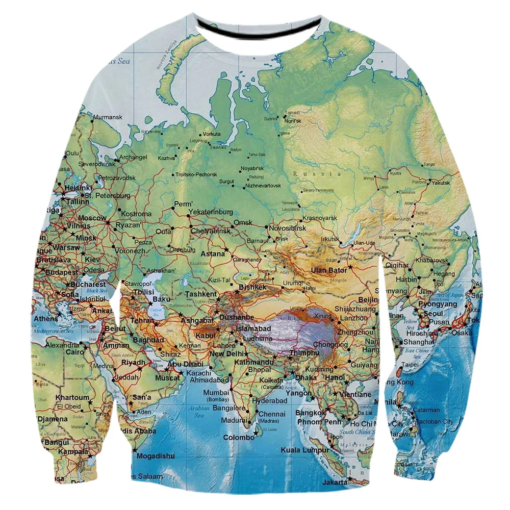 Футболка мужская с 3D-принтом карты мира повседневная смешная уличная одежда в