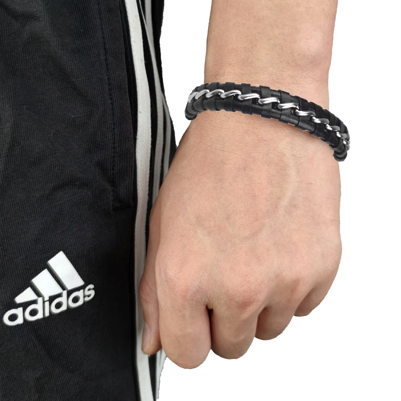 

Cuba Chain Bracelet Men's Stainless Steel Charm Magnetic Clasp Bracelet Multi-layer Leather Bracelets for Women Jewelry Bangles