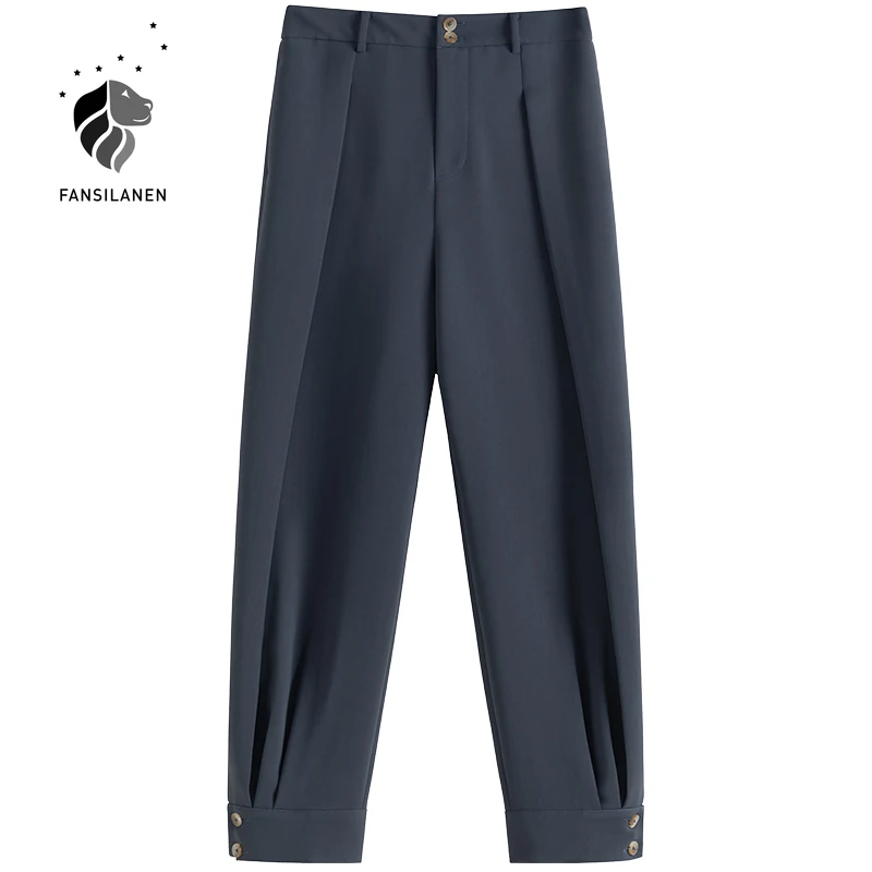 

FANSILANEN Loose casual streetwear harem pants Women high waist black suit pants capri Female autumn winter elegant trousers