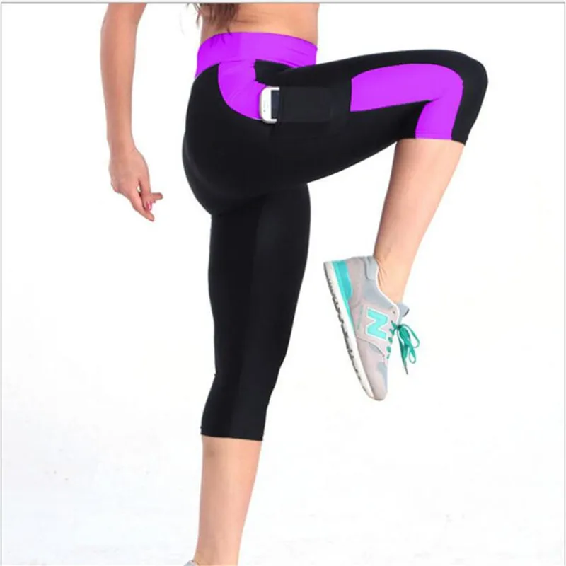 

Women Patchwork Leggings High Waist With Pocket Sports Fitness Leggings Gym 3/4 Slim Ladies Cropped Pants Feminino Leggins