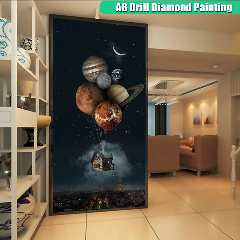 DIY Diamond Painting AB Sky Night View Home Decor Large Size Cross Stitch Kits Planet Embroidery Mosaic Pictures Handcraft Gifts