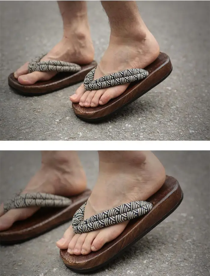 Шлепанцы мужские деревянные для косплея скамейка сандалии Гета в японском стиле