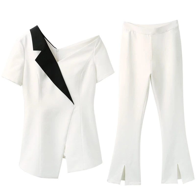 

Design Office Womens Suits Blazer With Pants White Ensemble Costume Femme 2 Pieces Pantalon Korean Style Woman Suit