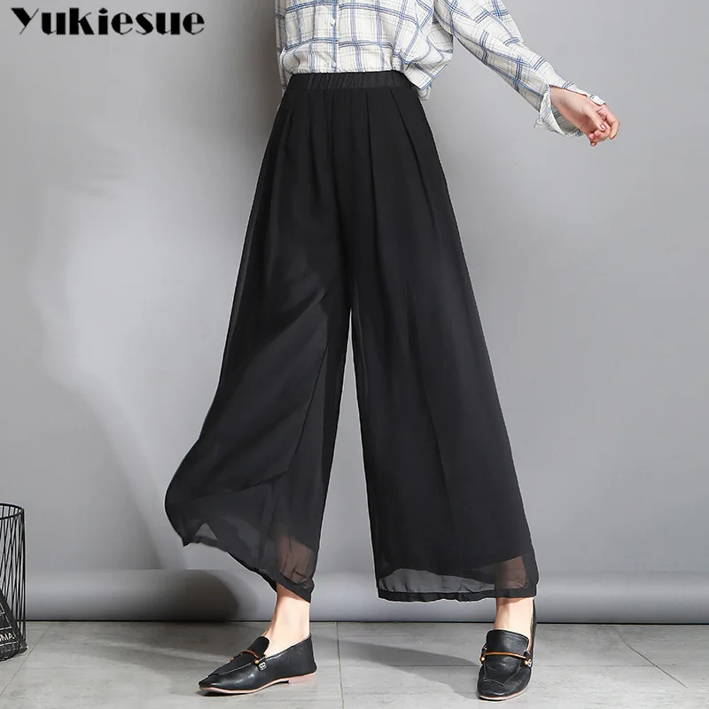 Женские плиссированные брюки в уличном стиле шифоновые широкие брюки-Капри с
