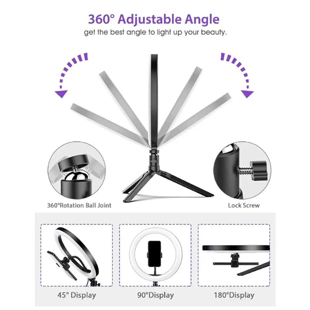 Кольцевой светильник диаметром 10 дюймов с подставкой светодиодный для камеры