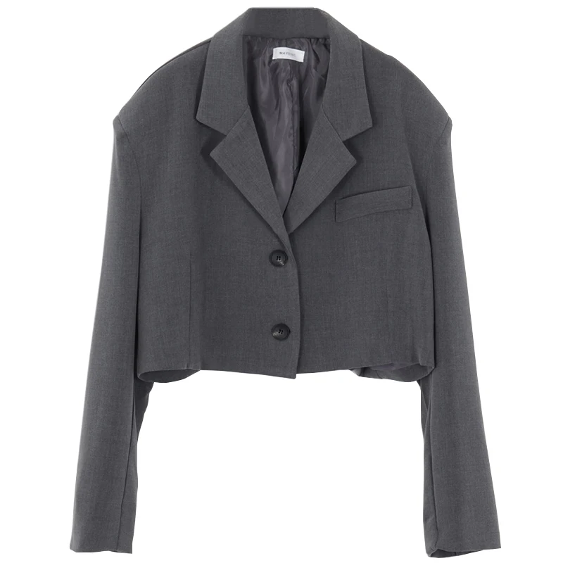 

LANMREM 2021 Autumn Fashion New Single Breasted Short Sytle Long Sleeve Blazer High Waist Suit Pants Grey Set YJ107