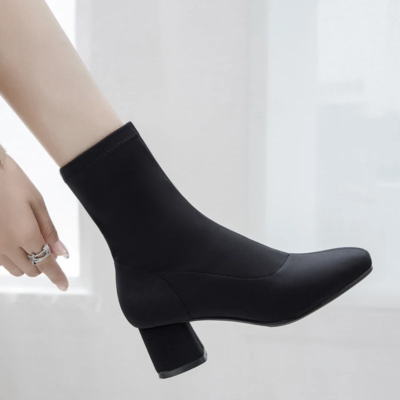 ODS/женские осенние растягивающиеся сапоги с ботильоны для женщин носком на