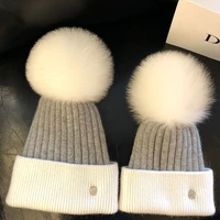 fashion brand knitted wool hat women pompom caps real fox fur winter hats female skullies cap beanies gorro