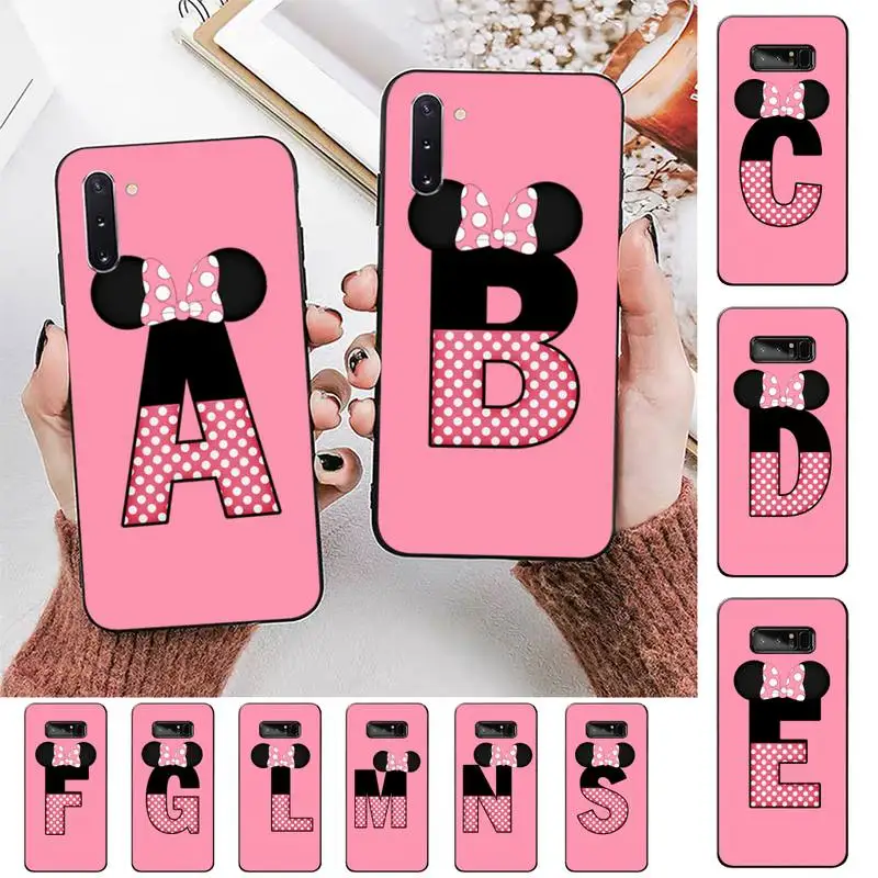 

FHNBLJ Cartoon mouse bow 26 letters Bling Cute Phone Case for Samsung Note 3 4 5 7 8 9 10 20 pro lite ultra for Oppo A9 2020