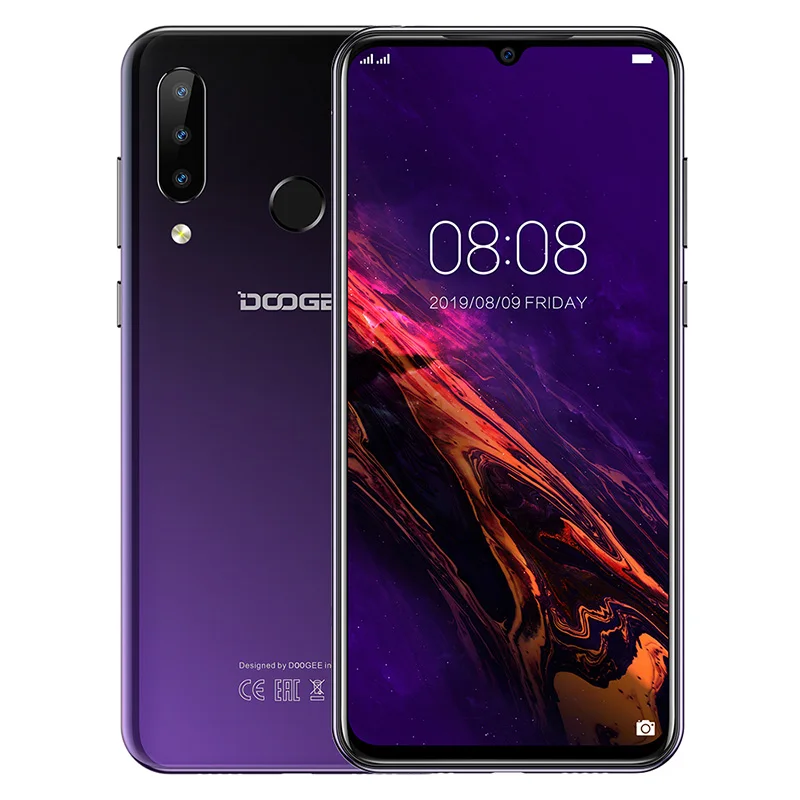 Purple DOOGEE N20, новинка, смартфон, 6,3 дюймов, FHD+ дисплей, 4350 мАч, 4 Гб+ 64 ГБ, четыре ядра, 10 Вт, зарядка, отпечаток пальца, 16 МП, тройная задняя камера - Цвет: Purple