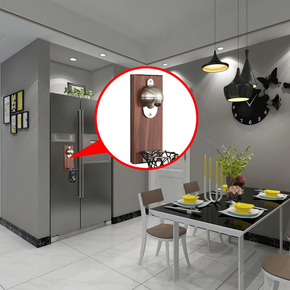Creative Magnetic Bottle Opener Wall Mounted Fridge Beer Embedded Solid Wood Magnet Cap Catcher For Wine Zinc Alloy | Дом и сад