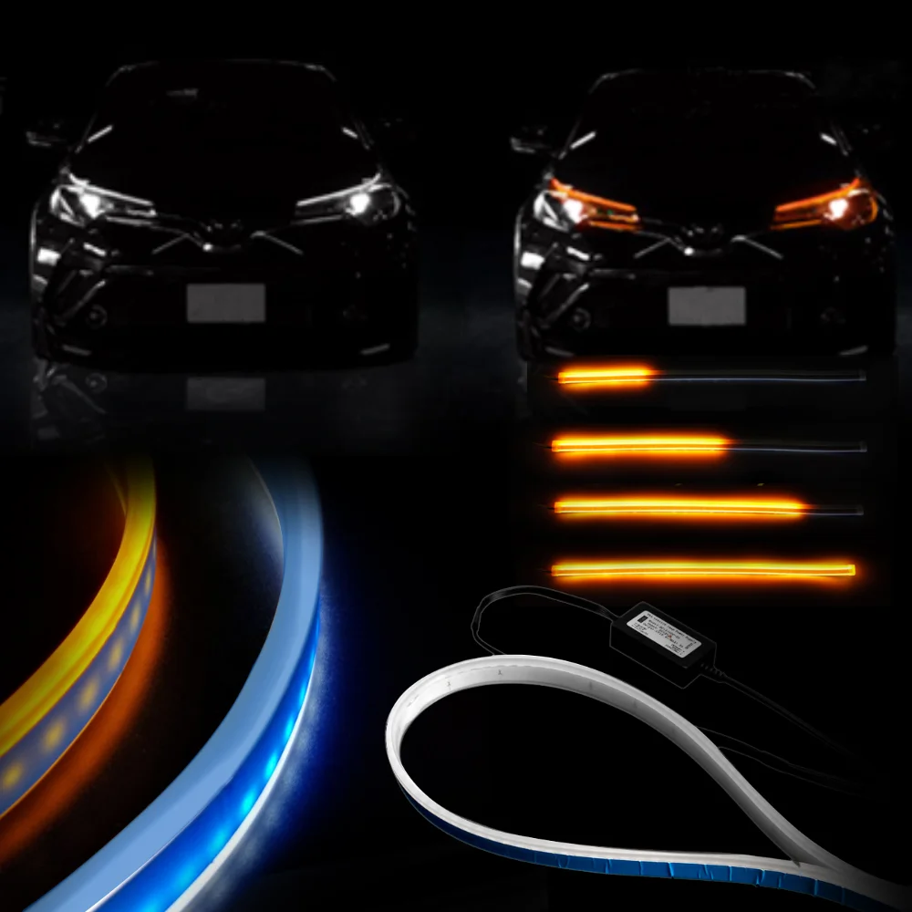 2 шт. желтый струящийся ультра-тонкий дневной ходовой свет с поворотным сигналом