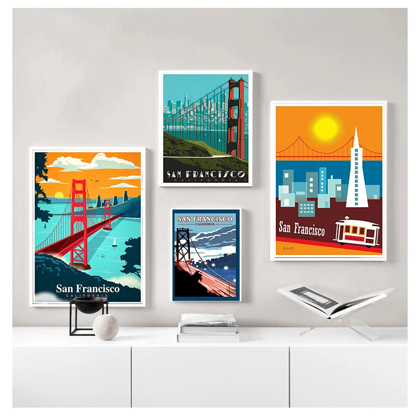 

Постер, картины на холсте, винтажные настенные наклейки с искусственным покрытием, домашний декор, картина в подарок, гавань, город, Сан-Фран...