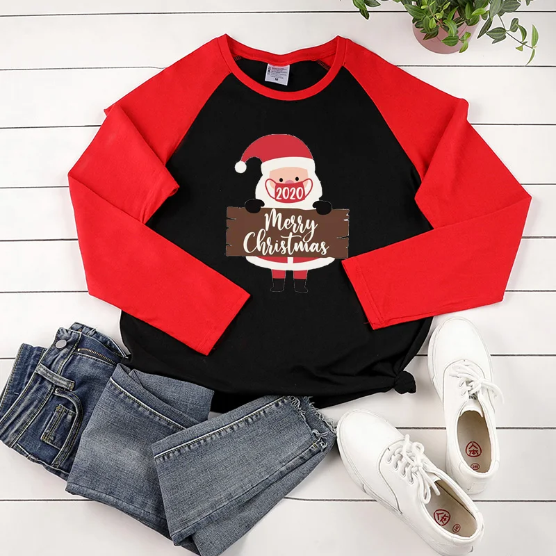 

Женская рождественская рубашка, с длинным рукавом и круглым вырезом, 2020