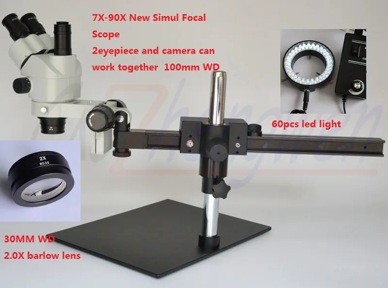 Тринокулярный микроскоп FYSCOPE 7X ~ 90X с многофокусным расстоянием стерео зум для
