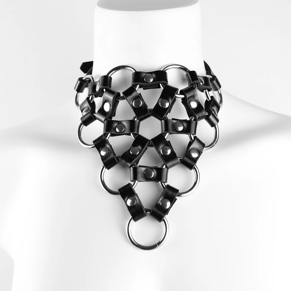 

UYEE Sexy Women PU Leather Collar Chain Choker Black Bondage Flirting Punk Goth Harajuku Festival Personality Erotic Party