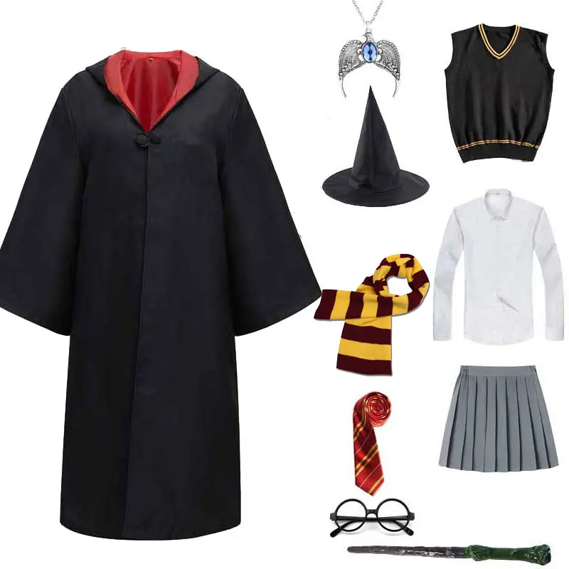 

Children Men Women Halloween Costume Magic Colloge School Uniform Cloak Cosplay Tie Wand Glasses Wizard Clothes
