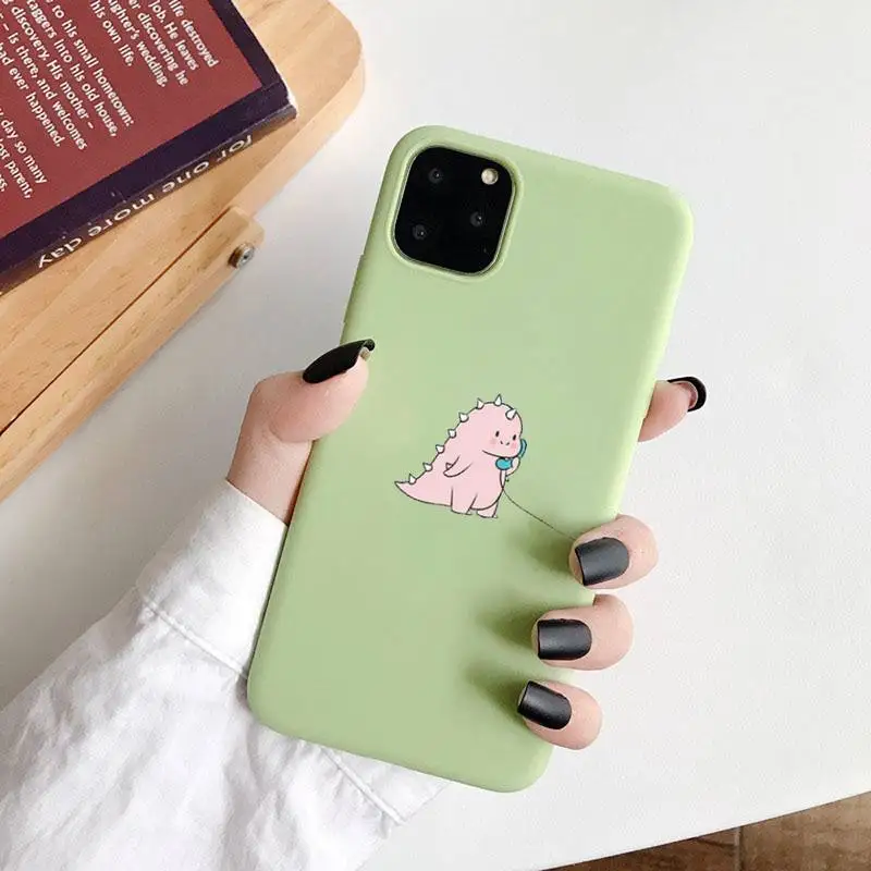 

Cute Cartoon Animal Dinosaur Couple Phone Case Candy Color for iPhone 6 7 8 11 12 s mini pro X XS XR MAX Plus