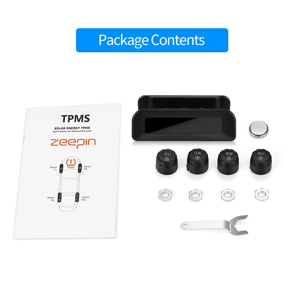ZEEPIN C260 TPMS солнечная энергия жк-дисплей Система контроля давления в шинах с 4 внешними/внутренними датчиками давления в шинах