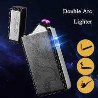 zinc alloy electric display of double arc charging lighter rechargeable windproof plasma usb lighter smoking accessories
