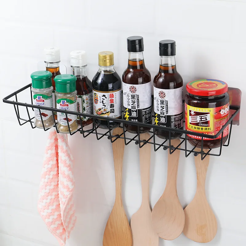 

Kitchen Storage Rack Seasoning Rack Household Ironwork Non Perforated Wall Mounted Kitchen Utensils Drain Rack Storage Rack