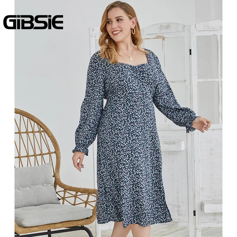 Женское винтажное платье GIBSIE длинное с квадратным вырезом облегающее оборками и