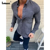 solid fashion long sleeve men elegant leisure skinny blouse single breasted top 2022 summer casual shirt blusas homme ropa man