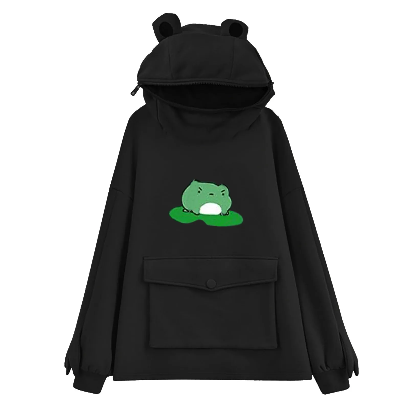 JAYCOSIN Women Sweetshirts Girls Hoodies Kawaii Clothes Zipper Mouth Hooded Pullover Sweatshirt With Large Pocket Korean Style