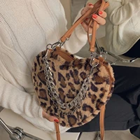 leopard soft faux fur crossbody messenger bags for women 2021 sweetheart shape winter lady branded chain shoulder handbags