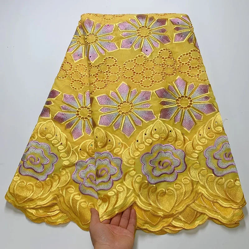 

Красивая желтая чистая фототкань в Швейцарии, африканская кружевная ткань для свадьбы, 5 ярдов, нигерийская кружевная ткань для платья