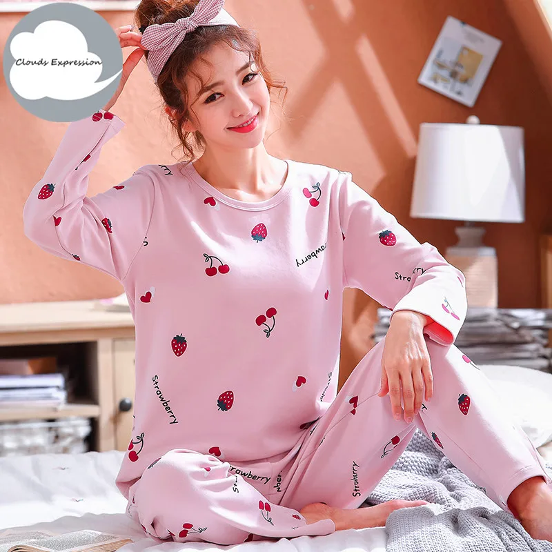 women pajama set Зимняя Пижама для отдыха и сна, топ с длинными рукавами+ длинные штаны, Женский пижамный комплект, мультяшная Пижама, Хлопковая пижама для женщин, Размеры M, L, XL, XXL, XXXL - Цвет: women pajama set