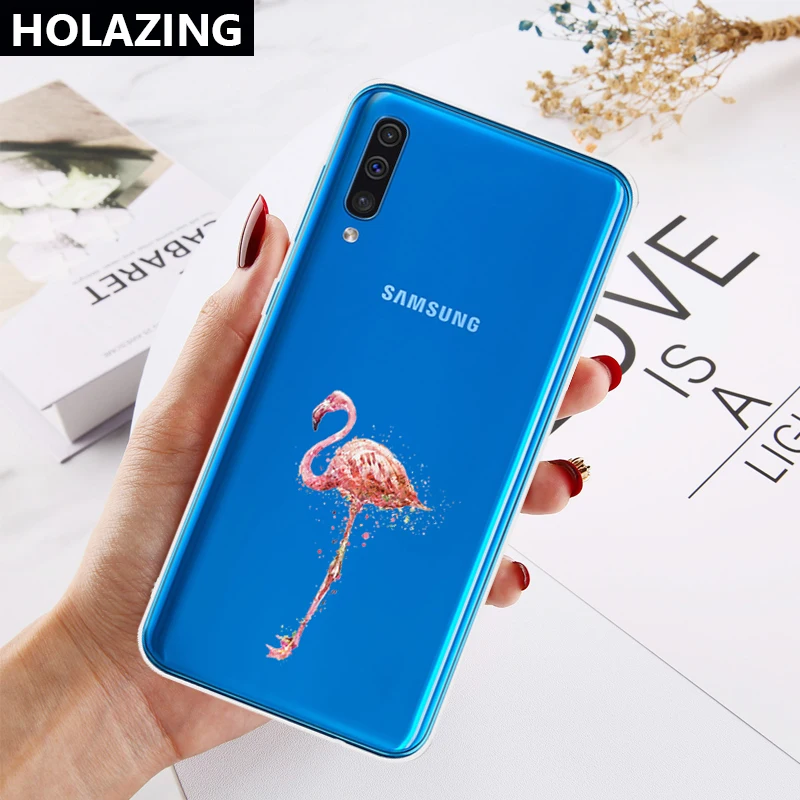 Для Samsung Galaxy A10 A20 A20S A50S A30 A30S A10S A70 M30 прозрачный чехол розовый Фламинго с принтом